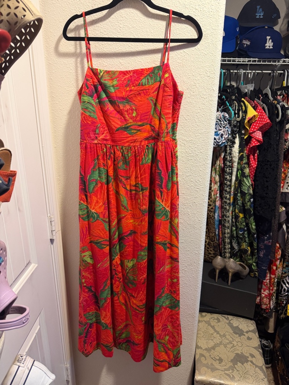 Rachel Zoe Orange Tropical Leaf Print Maxi Dress